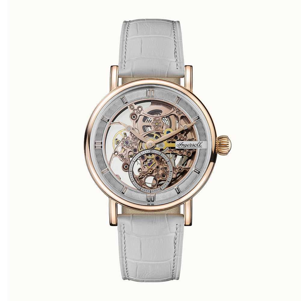 Ingersoll The Herald Automatic Gold Stainless Steel I00404 White Leather Strap Women's Watch - H2 Hub Watches