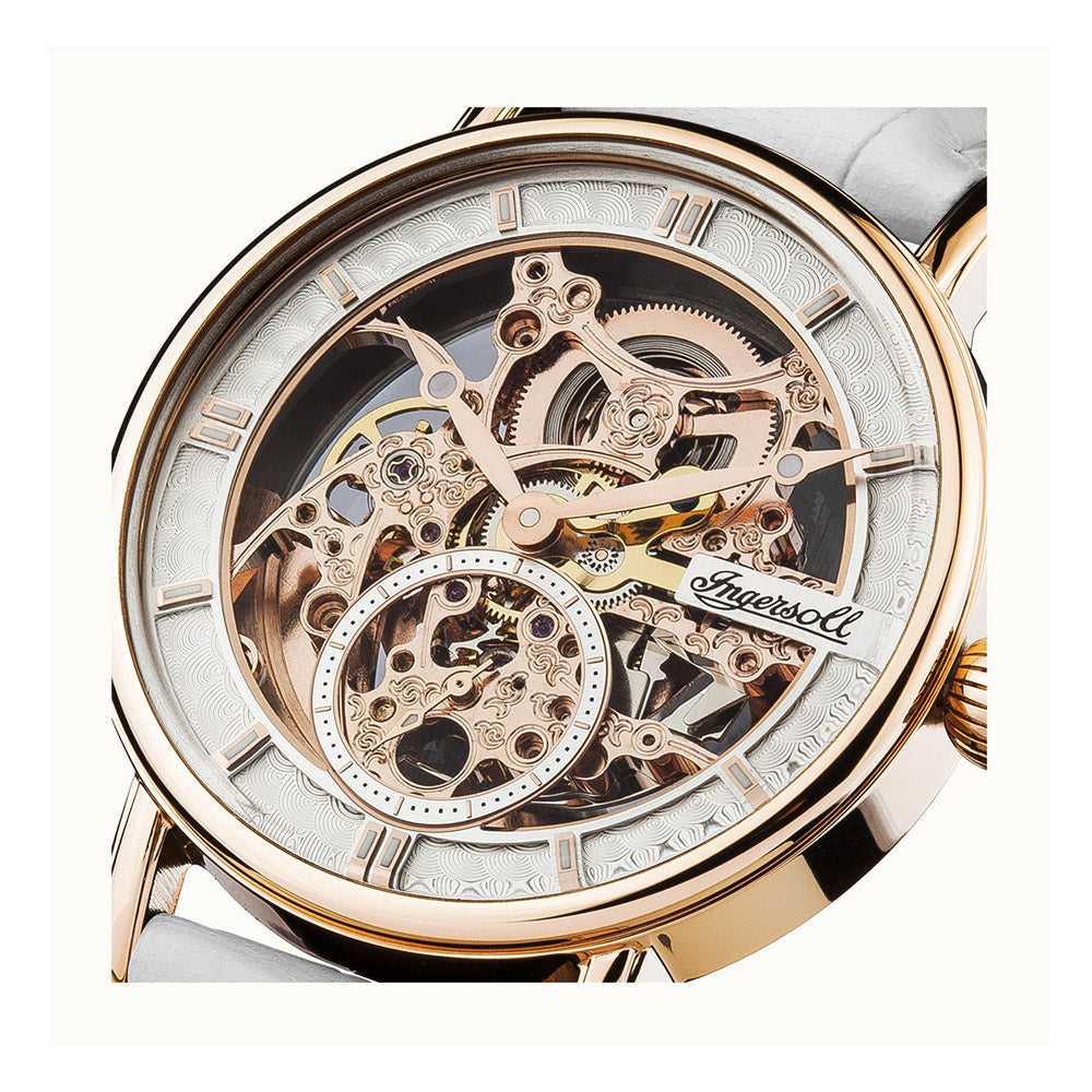 Ingersoll The Herald Automatic Gold Stainless Steel I00404 White Leather Strap Women's Watch - H2 Hub Watches