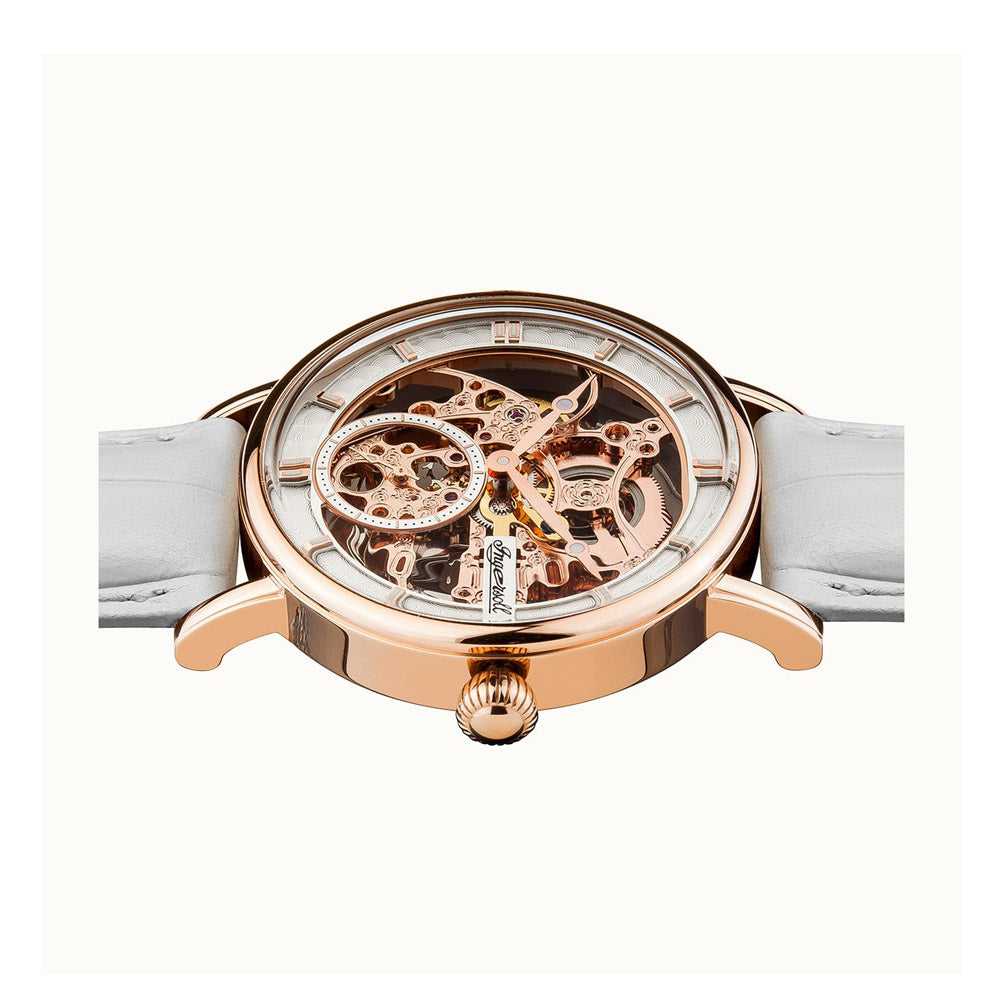 Ingersoll The Herald Automatic Gold Stainless Steel I00404 White Leather Strap Women's Watch - H2 Hub Watches
