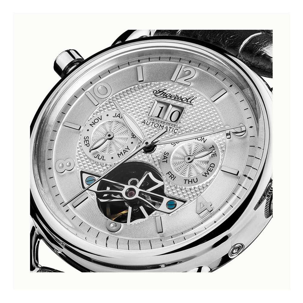 Ingersoll The New England Automatic Silver Stainless Steel I00903 Black Leather Strap Men's Watch - H2 Hub Watches