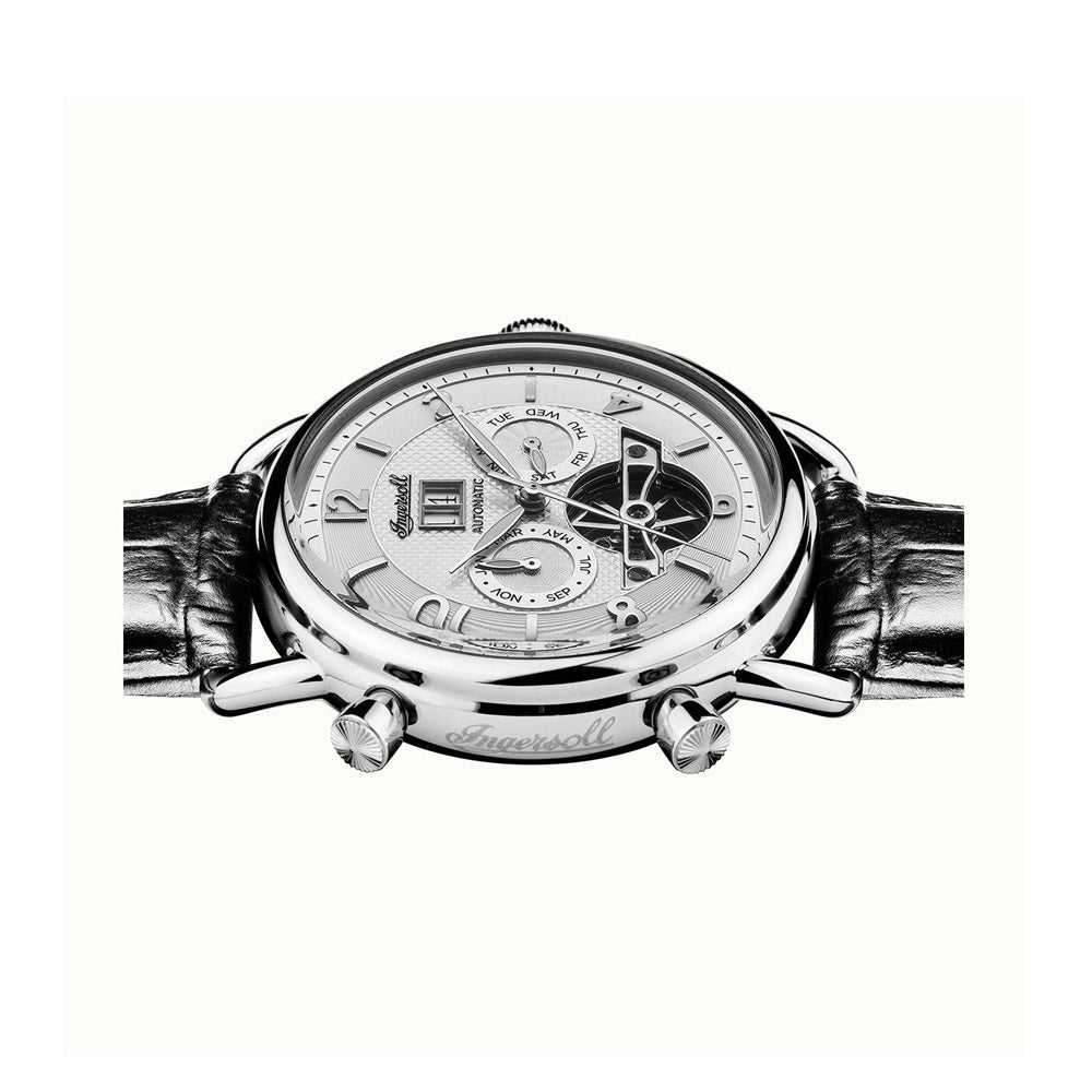 Ingersoll The New England Automatic Silver Stainless Steel I00903 Black Leather Strap Men's Watch - H2 Hub Watches