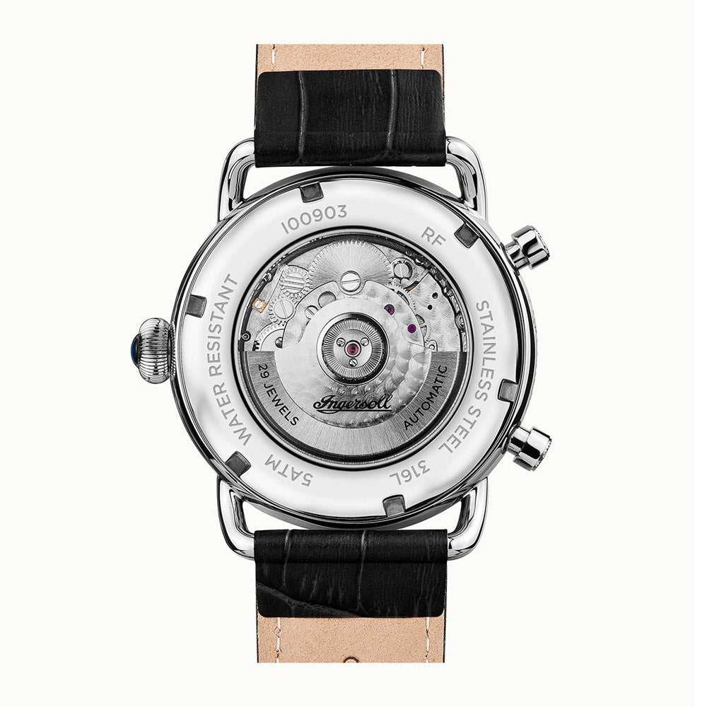 Ingersoll The New England Automatic Silver Stainless Steel I00903 Black Leather Strap Men's Watch - H2 Hub Watches