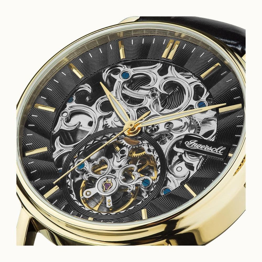 Ingersoll Charles Automatic Gold Stainless Steel I05802 Black Leather Strap Men's Watch - H2 Hub Watches