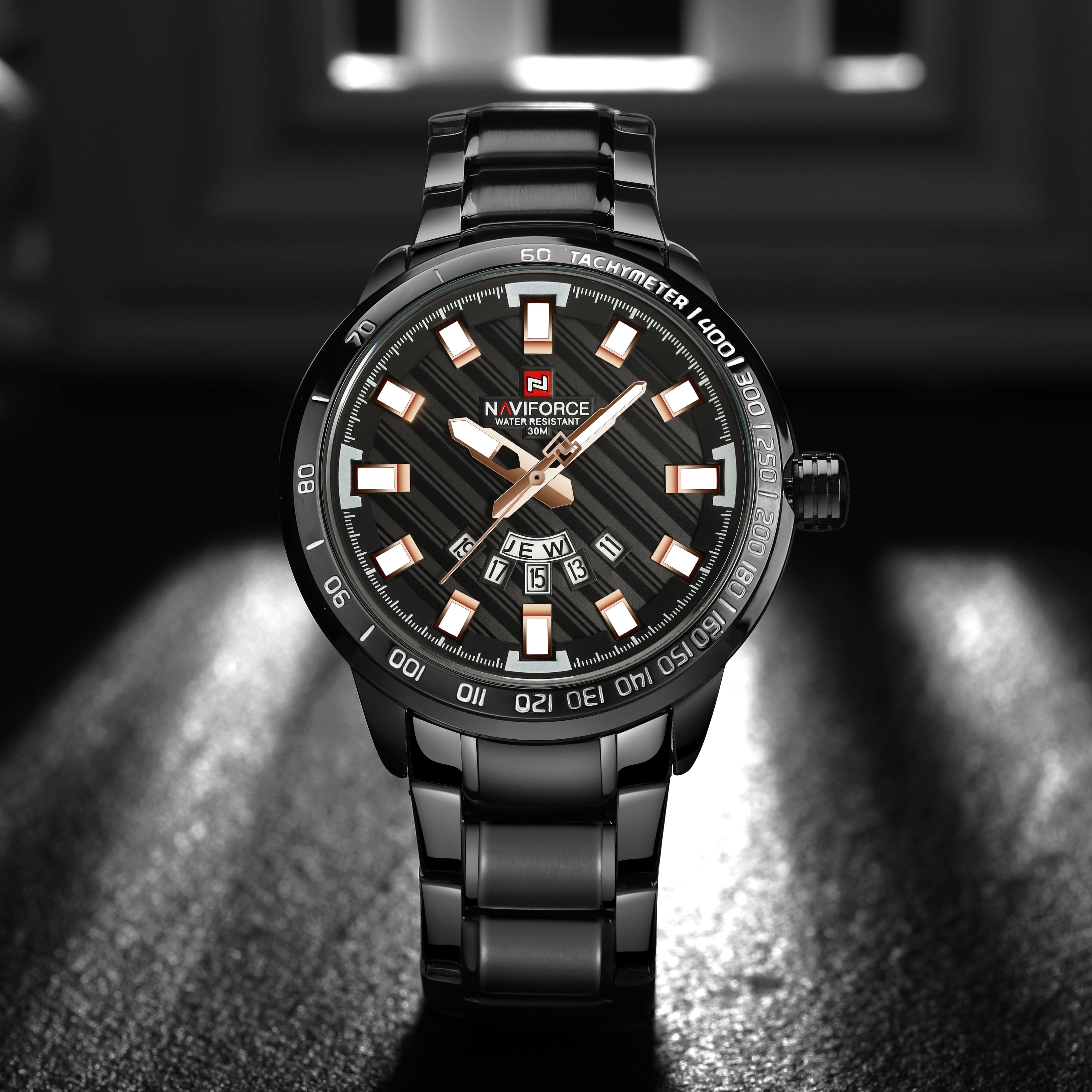 NAVIFORCE ANALOG NF9090 B/B/RG STAINLESS STEEL QUARTZ MEN'S WATCH - H2 Hub Watches