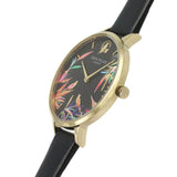 SARA MILLER BAMBOO BIRD GARDEN BLACK LEATHER STRAP WOMEN'S WATCH SA2090