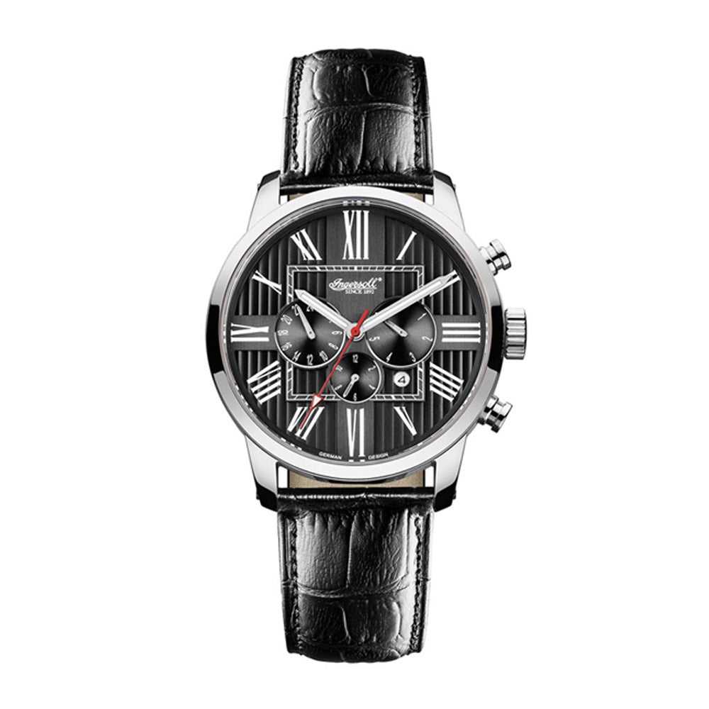 INGERSOLL PAINTE AUTOMATIC SILVER STAINLESS STEEL IN1409BK BLACK LEATHER STRAP MEN'S WATCH - H2 Hub Watches