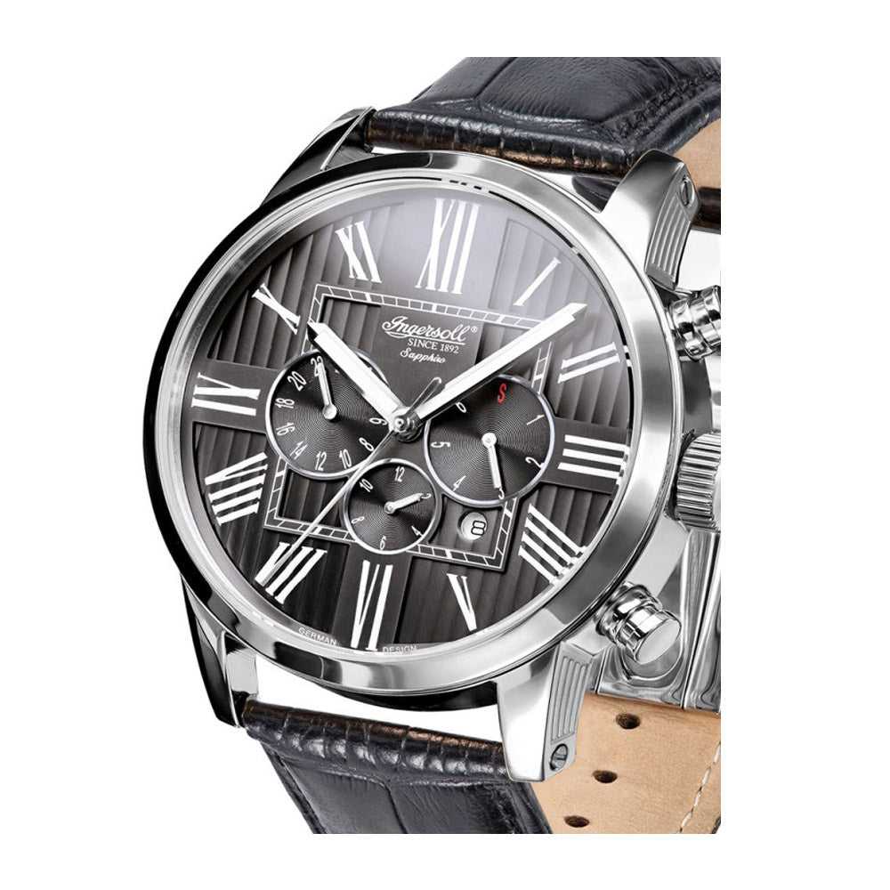 INGERSOLL PAINTE AUTOMATIC SILVER STAINLESS STEEL IN1409BK BLACK LEATHER STRAP MEN'S WATCH - H2 Hub Watches