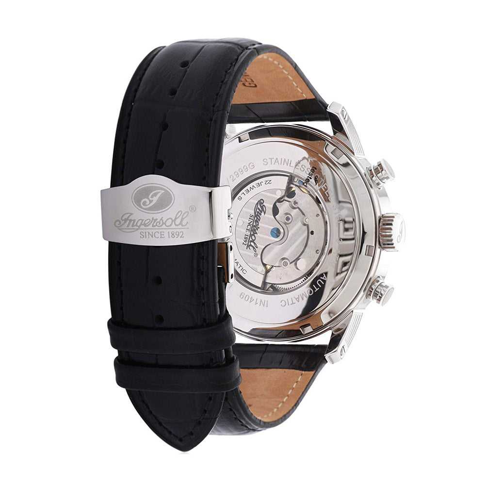 INGERSOLL PAINTE AUTOMATIC SILVER STAINLESS STEEL IN1409BK BLACK LEATHER STRAP MEN'S WATCH - H2 Hub Watches
