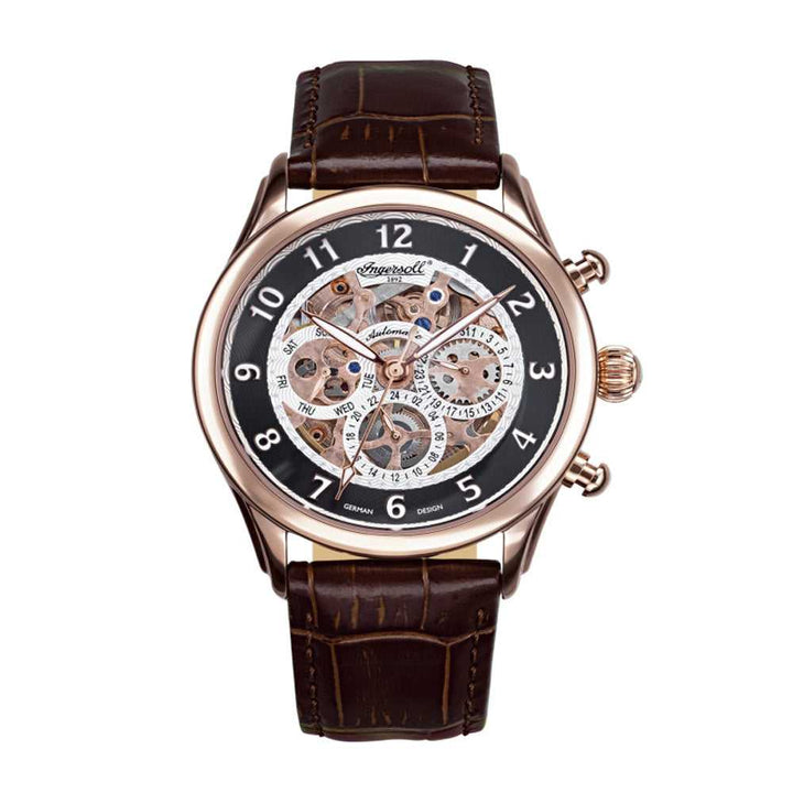 INGERSOLL MANA AUTOMATIC ROSE GOLD STAINLESS STEEL IN1413RBK BROWN LEATHER STRAP LADIES' WATCH - H2 Hub Watches