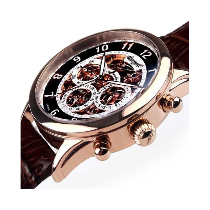 INGERSOLL MANA AUTOMATIC ROSE GOLD STAINLESS STEEL IN1413RBK BROWN LEATHER STRAP LADIES' WATCH - H2 Hub Watches