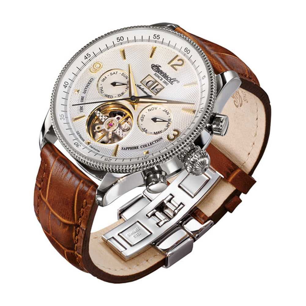 INGERSOLL SAN JOSÉ AUTOMATIC ROSE GOLD STAINLESS STEEL IN2001RWH BROWN LEATHER STRAP MEN'S WATCH - H2 Hub Watches