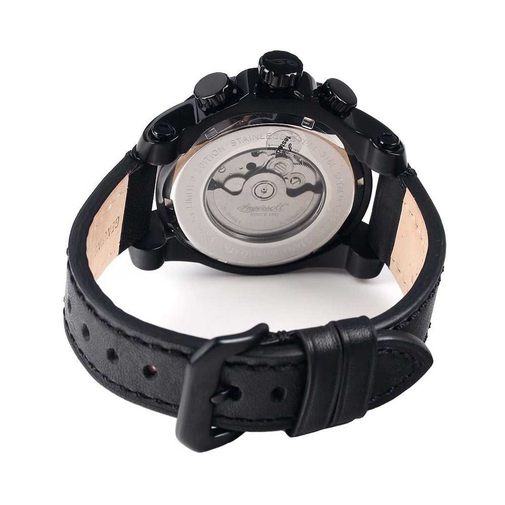 INGERSOLL POMO AUTOMATIC BLACK STAINLESS STEEL IN2301BBKO LEATHER STRAP MEN'S WATCH - H2 Hub Watches
