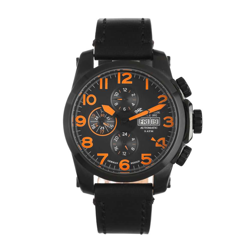 INGERSOLL POMO AUTOMATIC BLACK STAINLESS STEEL IN2301BBKO LEATHER STRAP MEN'S WATCH - H2 Hub Watches
