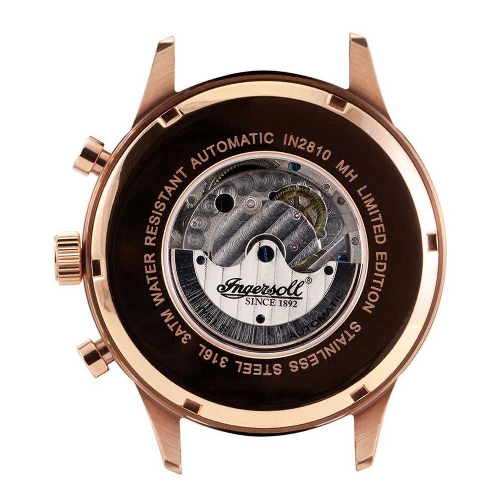 INGERSOLL HAIDA AUTOMATIC ROSE GOLD STAINLESS STEEL IN2810RBK BROWN LEATHER STRAP MEN'S WATCH - H2 Hub Watches