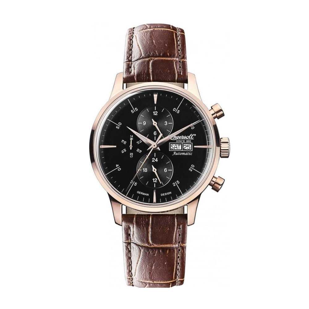 INGERSOLL COLUMBIA NO.1 AUTOMATIC ROSE GOLD STAINLESS STEEL IN2819RBK BROWN LEATHER STRAP MEN'S WATCH - H2 Hub Watches