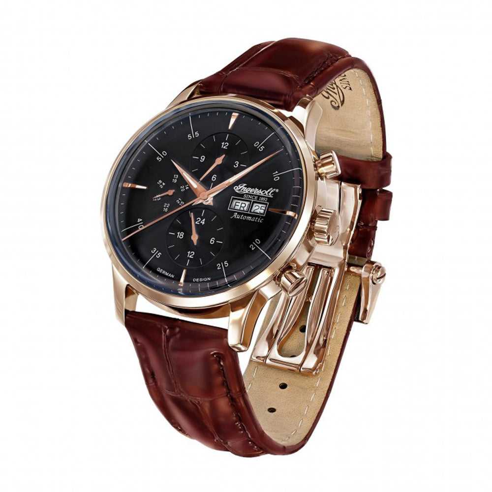 INGERSOLL COLUMBIA NO.1 AUTOMATIC ROSE GOLD STAINLESS STEEL IN2819RBK BROWN LEATHER STRAP MEN'S WATCH - H2 Hub Watches
