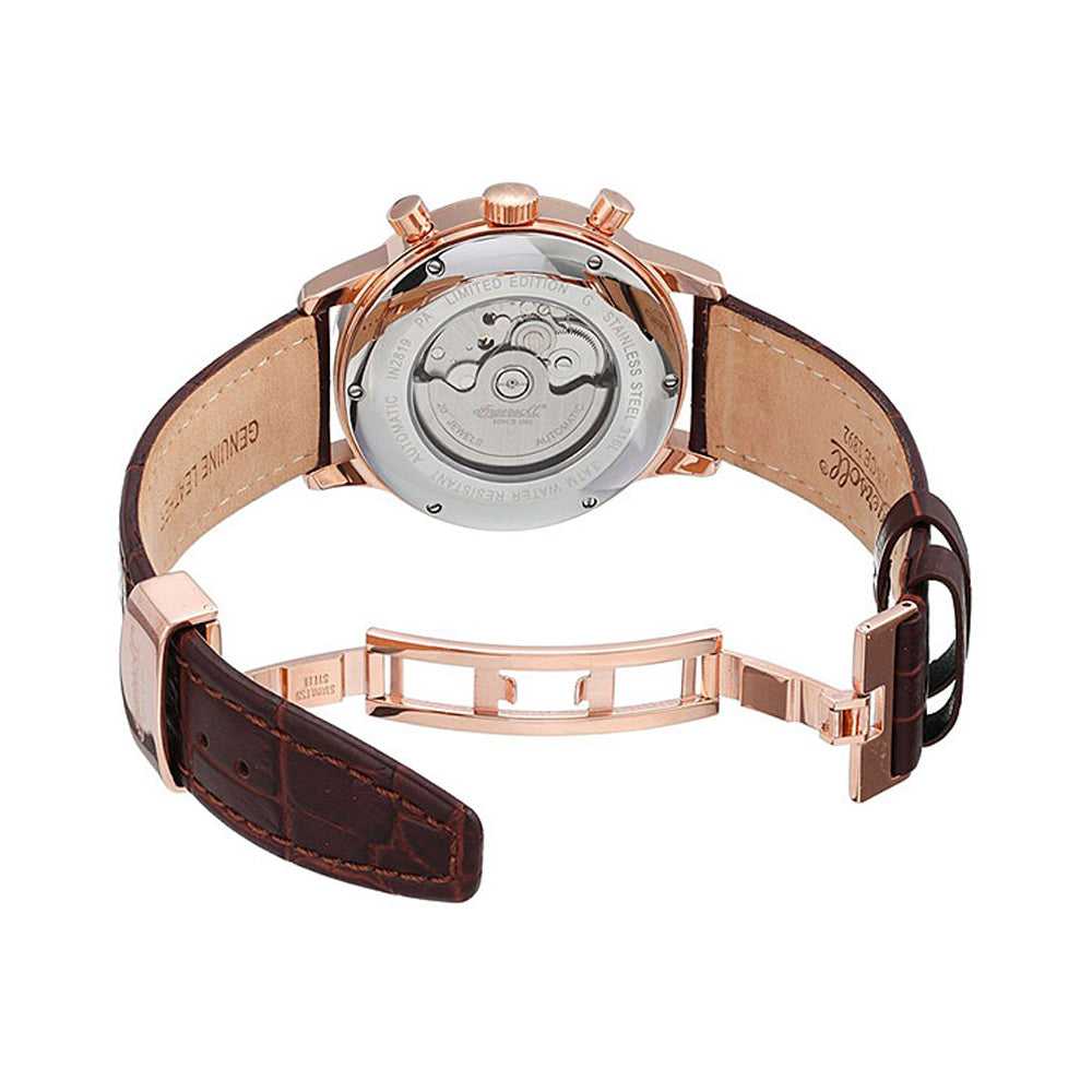 INGERSOLL COLUMBIA NO.1 AUTOMATIC ROSE GOLD STAINLESS STEEL IN2819RBK BROWN LEATHER STRAP MEN'S WATCH - H2 Hub Watches