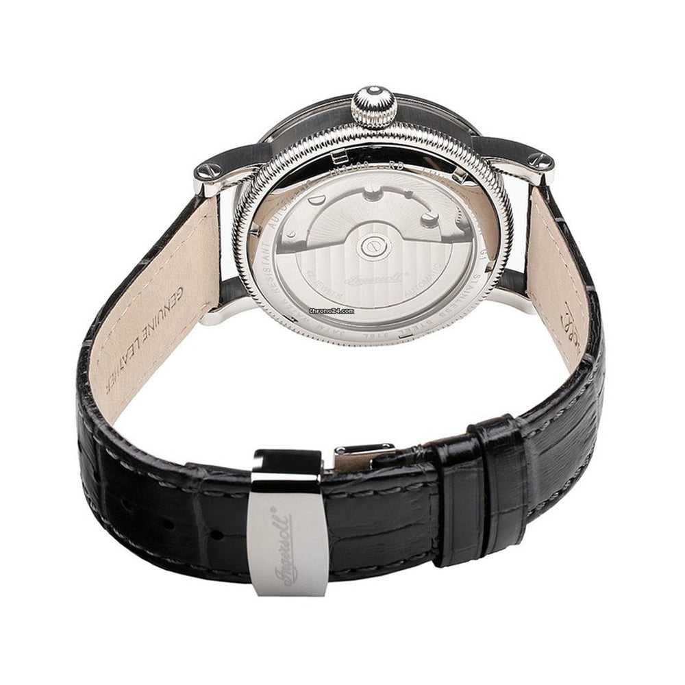 INGERSOLL LAVEL DUAL-BALANCE AUTOMATIC SILVER STAINLESS STEEL IN3109GY BLACK LEATHER STRAP MEN'S WATCH - H2 Hub Watches