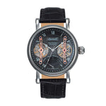 INGERSOLL LAVEL DUAL-BALANCE AUTOMATIC SILVER STAINLESS STEEL IN3109GY BLACK LEATHER STRAP MEN'S WATCH - H2 Hub Watches