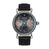 INGERSOLL LAVEL DUAL-BALANCE AUTOMATIC SILVER STAINLESS STEEL IN3109GY BLACK LEATHER STRAP MEN'S WATCH - H2 Hub Watches