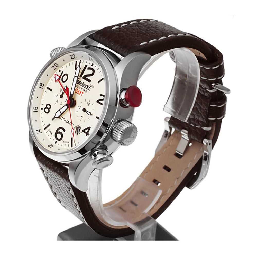 INGERSOLL LAWRENCE AUTOMATIC SILVER STAINLESS STEEL IN3218CR BLACK LEATHER STRAP MEN'S WATCH - H2 Hub Watches