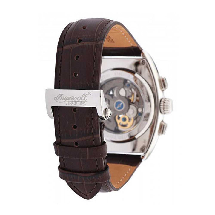 INGERSOLL ARAPAHO AUTOMATIC SILVER STAINLESS STEEL IN3606WH BROWN LEATHER STRAP MEN'S WATCH - H2 Hub Watches