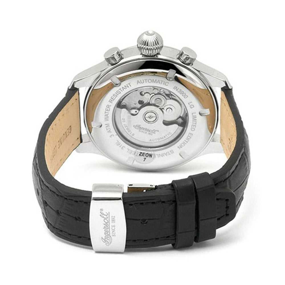 INGERSOLL APACHE AUTOMATIC SILVER STAINLESS STEEL IN3900SL BLACK LEATHER STRAP MEN'S WATCH - H2 Hub Watches