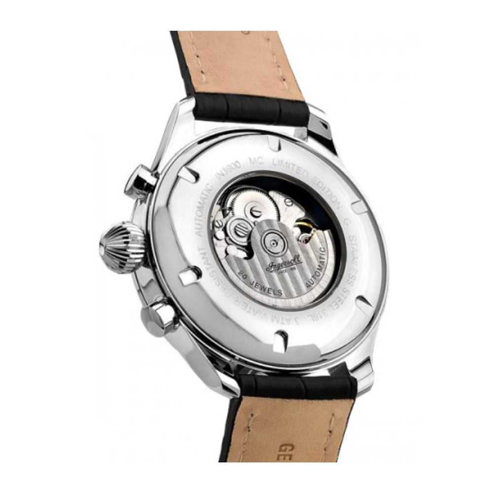 INGERSOLL APACHE AUTOMATIC SILVER STAINLESS STEEL IN3900SL BLACK LEATHER STRAP MEN'S WATCH - H2 Hub Watches
