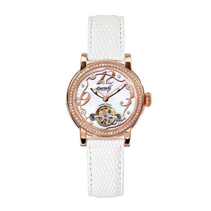 INGERSOLL CONCORD AUTOMATIC ROSE GOLD STAINLESS STEEL IN5005RGWH WHITE LEATHER STRAP LADIES' WATCH - H2 Hub Watches