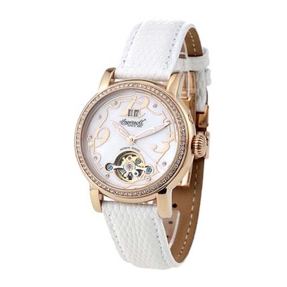 INGERSOLL CONCORD AUTOMATIC ROSE GOLD STAINLESS STEEL IN5005RGWH WHITE LEATHER STRAP LADIES' WATCH - H2 Hub Watches