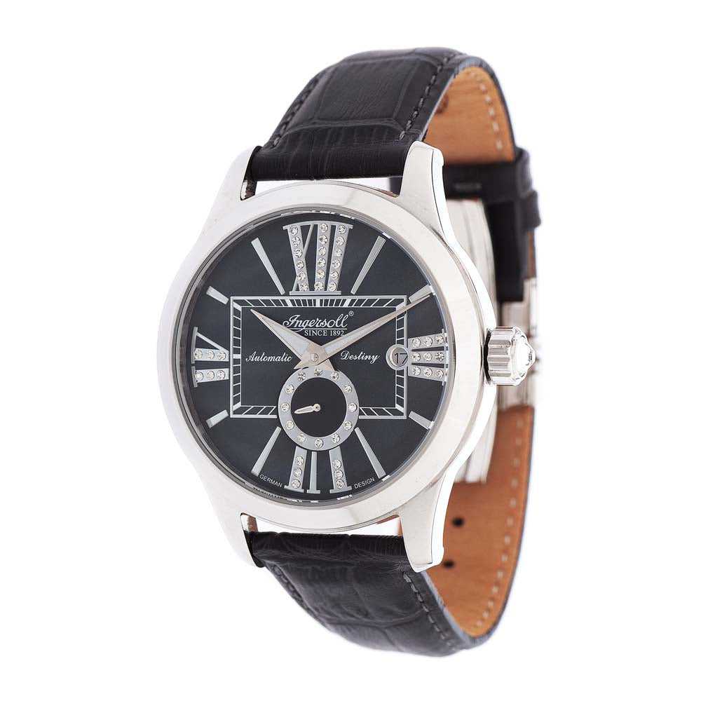 INGERSOLL DESTINY AUTOMATIC SILVER STAINLESS STEEL IN5007GY BLACK LEATHER STRAP LADIES' WATCH - H2 Hub Watches