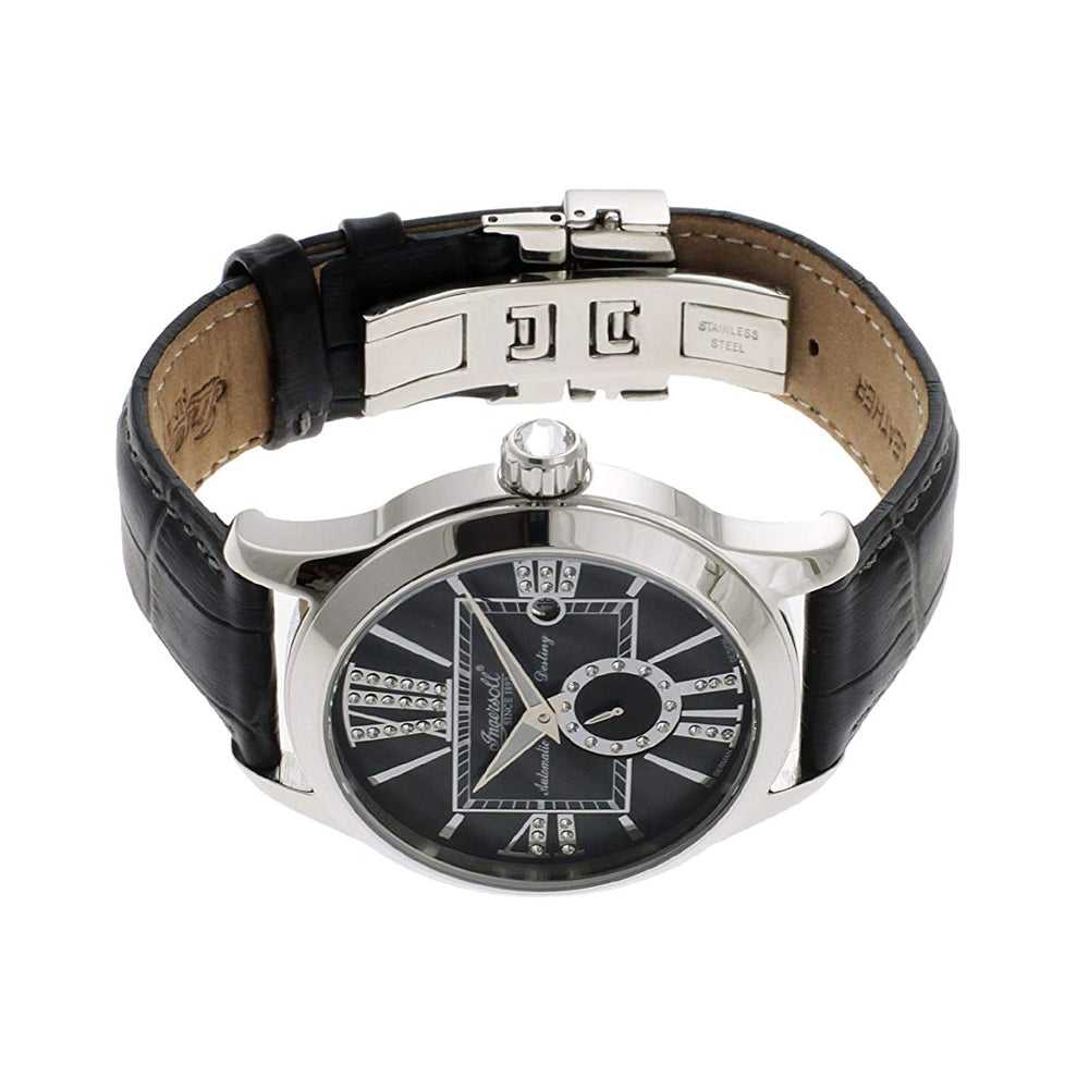 INGERSOLL DESTINY AUTOMATIC SILVER STAINLESS STEEL IN5007GY BLACK LEATHER STRAP LADIES' WATCH - H2 Hub Watches