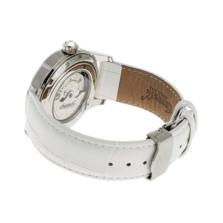 INGERSOLL DESTINY AUTOMATIC SILVER STAINLESS STEEL IN5007WH WHITE LEATHER STRAP LADIES' WATCH - H2 Hub Watches