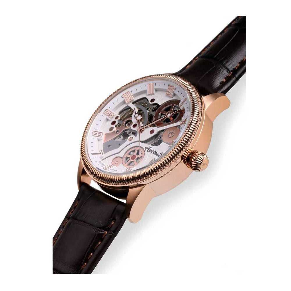INGERSOLL BECKNALLS AUTOMATIC ROSE GOLD STAINLESS STEEL IN7220RWH BROWN LEATHER STRAP MEN'S WATCH - H2 Hub Watches