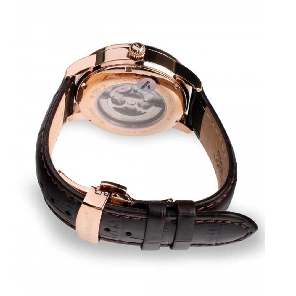 INGERSOLL BECKNALLS AUTOMATIC ROSE GOLD STAINLESS STEEL IN7220RWH BROWN LEATHER STRAP MEN'S WATCH - H2 Hub Watches