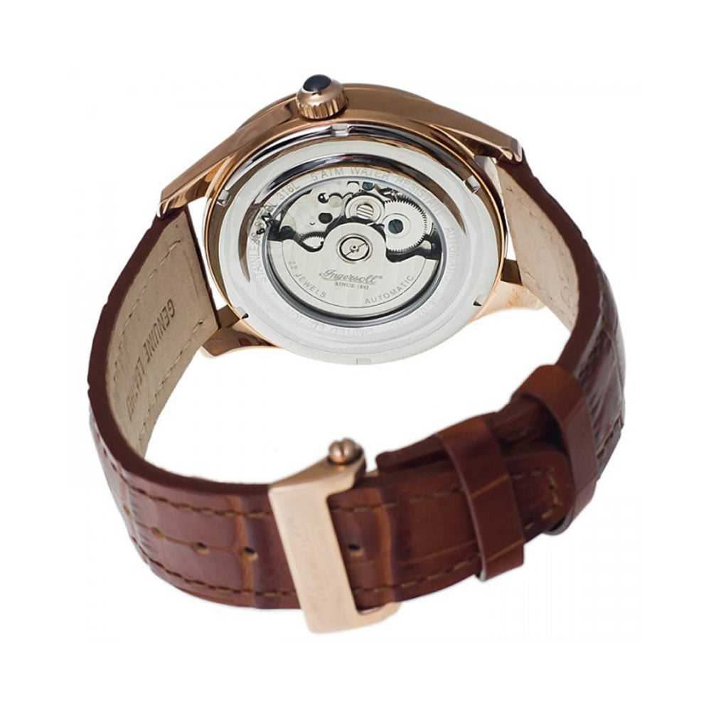 INGERSOLL HOPKINS AUTOMATIC GOLD STAINLESS STEEL IN8703RWH BROWN LEATHER STRAP MEN'S WATCH - H2 Hub Watches