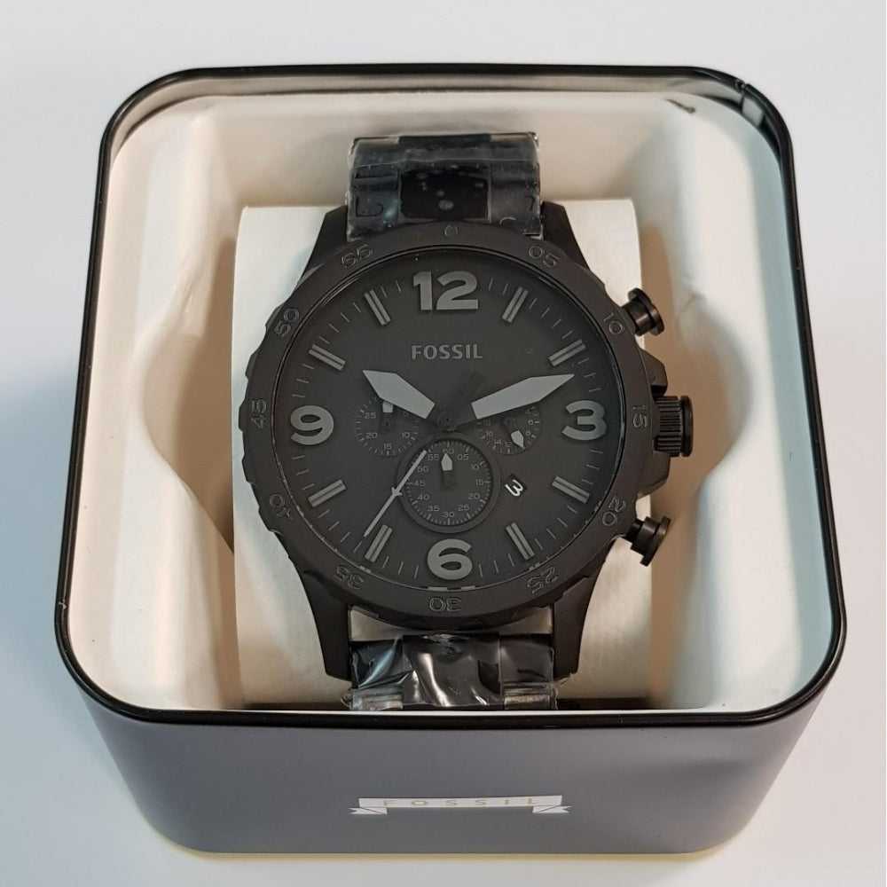 FOSSIL NATE CHRONOGRAPH BLACK STAINLESS STEEL JR1401 MEN'S WATCH - H2 Hub Watches