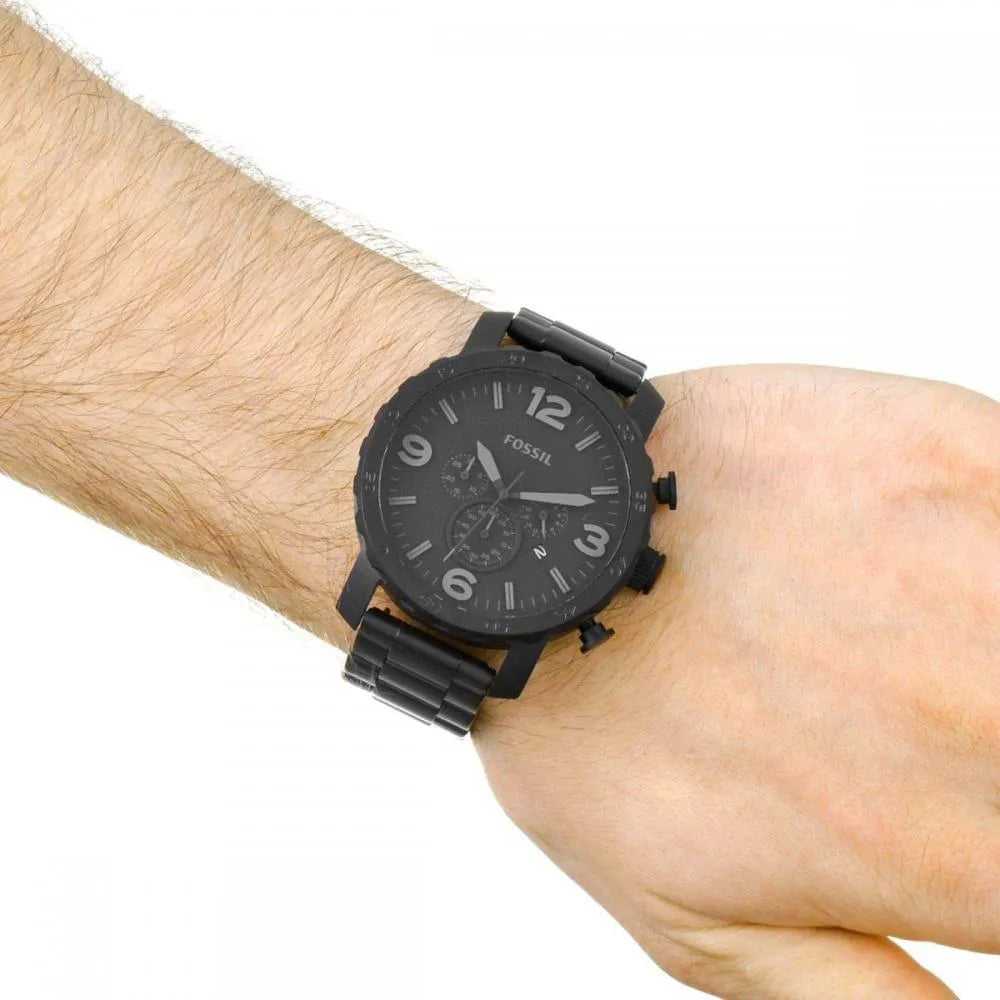 FOSSIL NATE CHRONOGRAPH BLACK STAINLESS STEEL JR1401 MEN'S WATCH - H2 Hub Watches