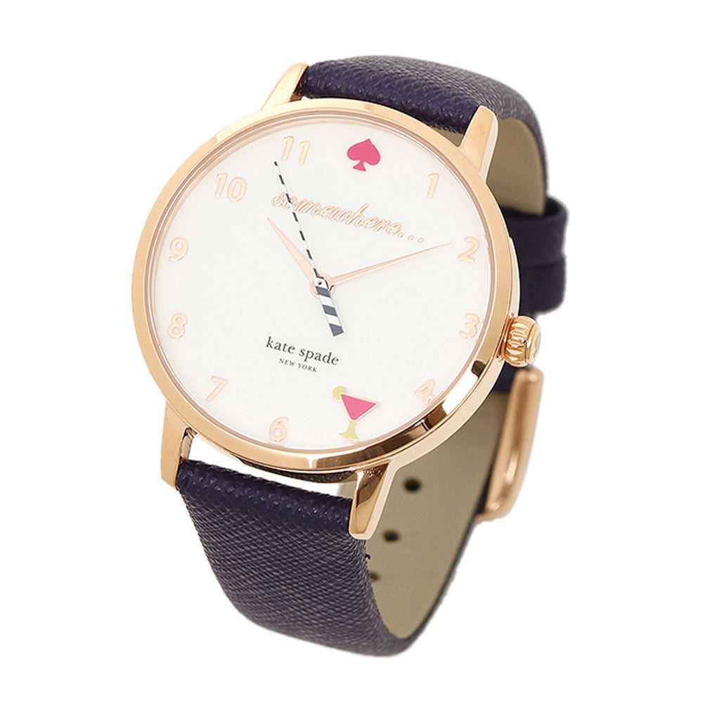 KATE SPADE QUARTZ NEW YORK 5 O'CLOCK METRO GOLD STAINLESS STEEL KSW1040 BLUE LEATHER STRAP WOMEN'S WATCH - H2 Hub Watches