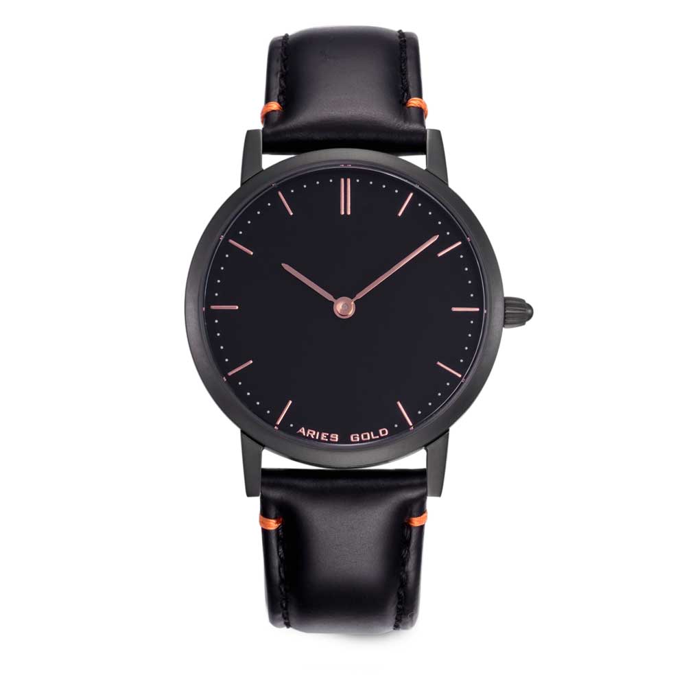 ARIES GOLD URBAN TANGO BLACK STAINLESS STEEL L 1008 BK-BK LEATHER STRAP WOMEN'S WATCH - H2 Hub Watches