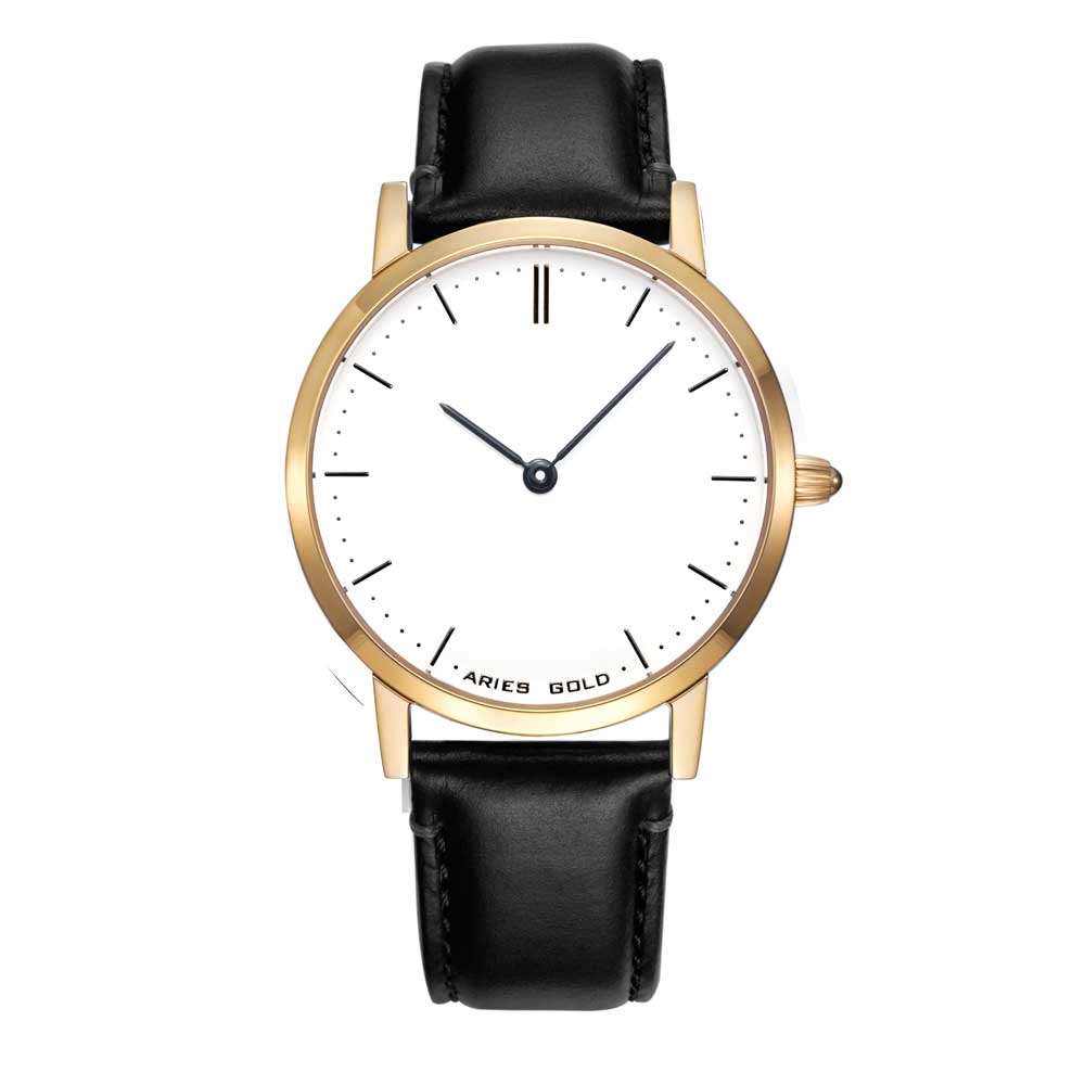 ARIES GOLD URBAN TANGO GOLD STAINLESS STEEL L 1008 G-W BLACK LEATHER STRAP WOMEN'S WATCH - H2 Hub Watches