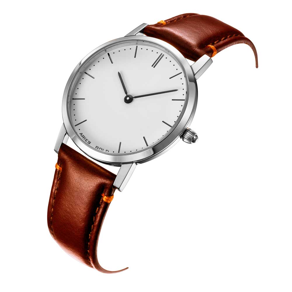 ARIES GOLD URBAN TANGO SILVER STAINLESS STEEL L 1008 S-W BROWN LEATHER STRAP WOMEN'S WATCH - H2 Hub Watches