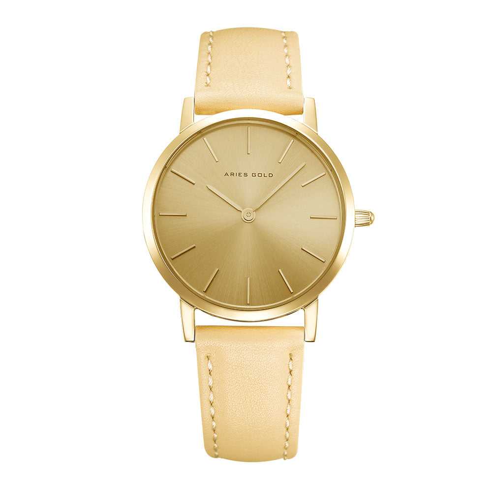 ARIES GOLD URBAN SANTOS GOLD STAINLESS STEEL L 1023 G-G LEATHER STRAP WOMEN'S WATCH - H2 Hub Watches