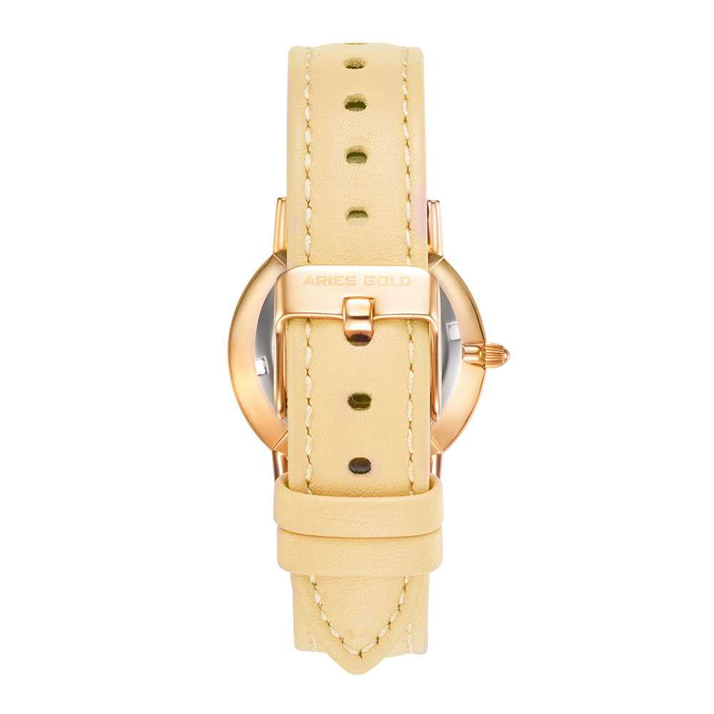 ARIES GOLD URBAN SANTOS GOLD STAINLESS STEEL L 1023 G-G LEATHER STRAP WOMEN'S WATCH - H2 Hub Watches