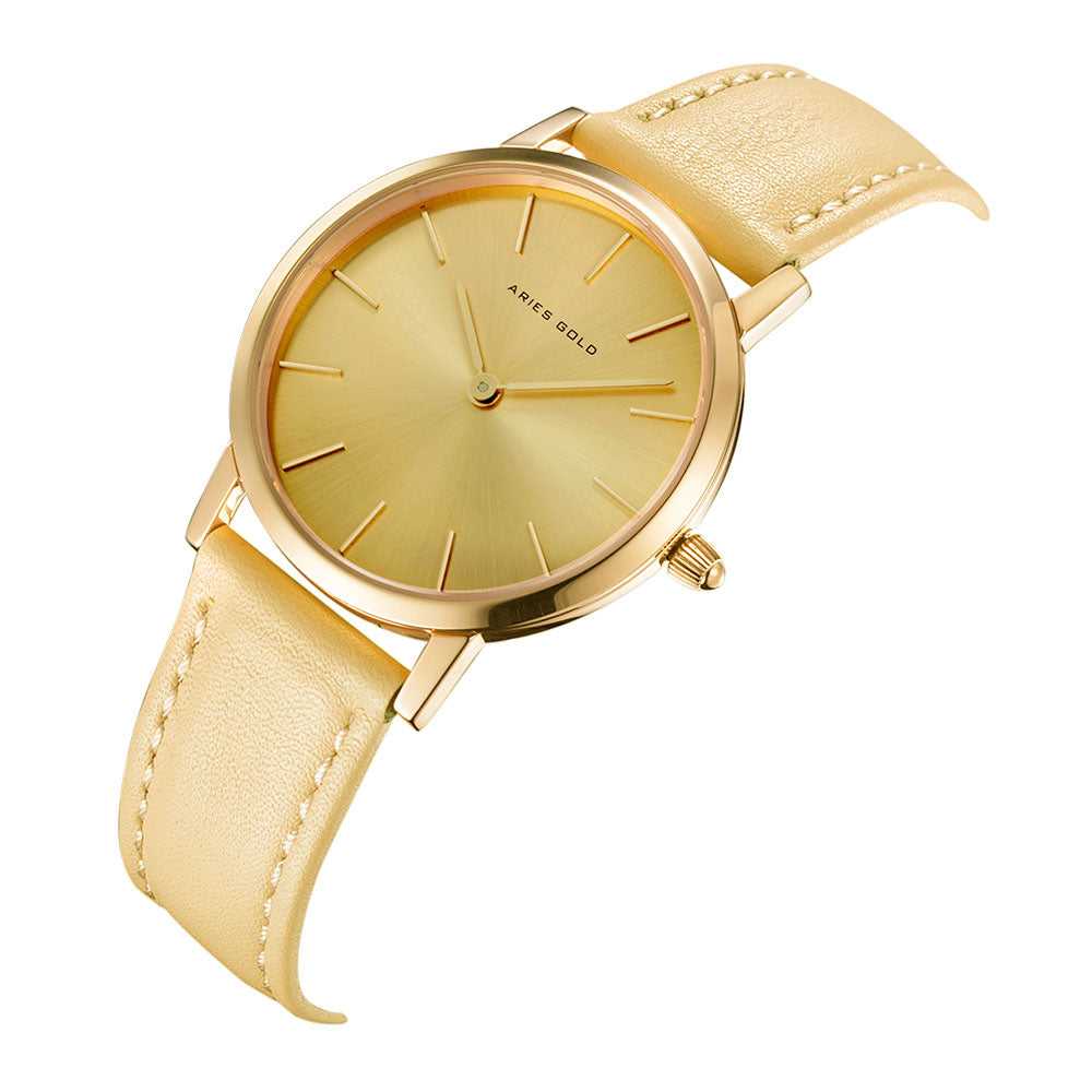 ARIES GOLD URBAN SANTOS GOLD STAINLESS STEEL L 1023 G-G LEATHER STRAP WOMEN'S WATCH - H2 Hub Watches