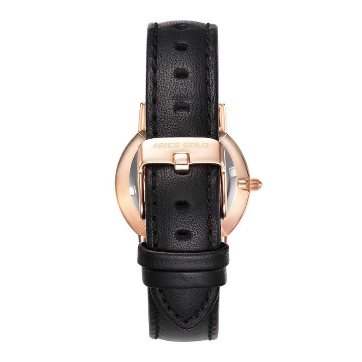 ARIES GOLD URBAN SANTOS ROSE GOLD STAINLESS STEEL L 1023 RG-BK BLACK LEATHER STRAP WOMEN'S WATCH - H2 Hub Watches
