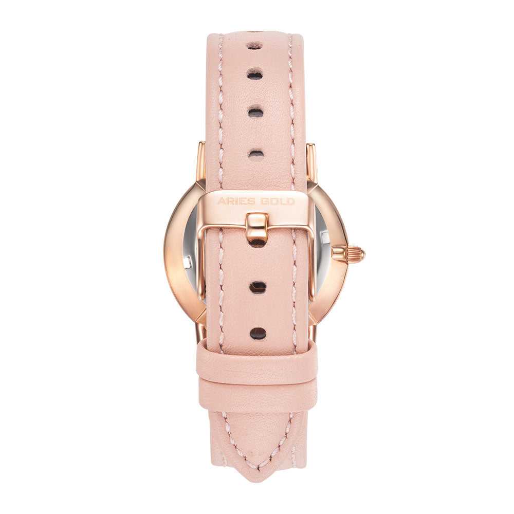 ARIES GOLD URBAN SANTOS L 1023 RG-RG PINK LEATHER STRAP WOMEN'S WATCH - H2 Hub Watches