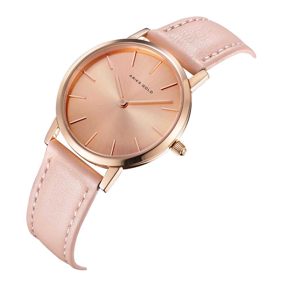 ARIES GOLD URBAN SANTOS L 1023 RG-RG PINK LEATHER STRAP WOMEN'S WATCH - H2 Hub Watches