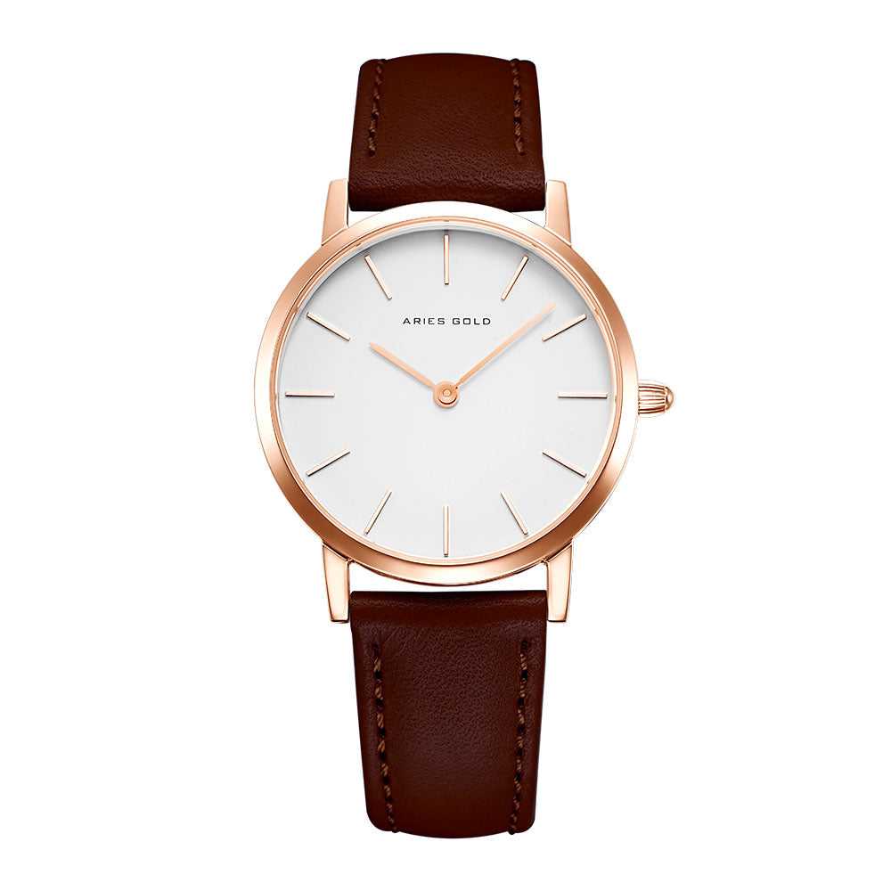 ARIES GOLD URBAN SANTOS ROSE GOLD STAINLESS STEEL L 1023 RG-W BROWN LEATHER STRAP WOMEN'S WATCH - H2 Hub Watches