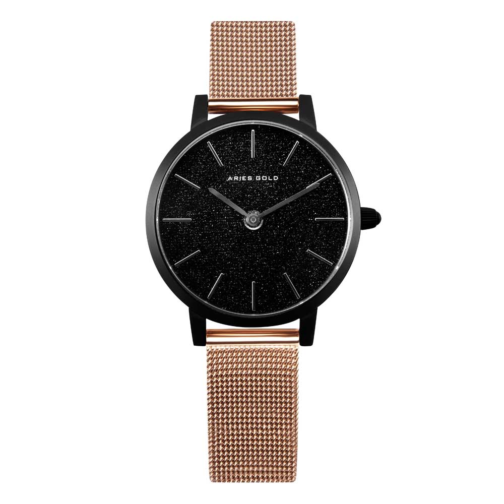 ARIES GOLD COSMO BLACK STAINLESS STEEL L 1024 BK-BKRG WOMEN'S WATCH - H2 Hub Watches